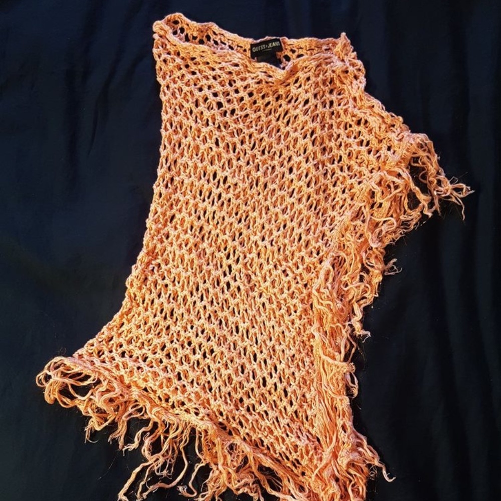 MADE IN USA | GUESS Women's Peach/Orange Mesh Beach Shimmer Shawl